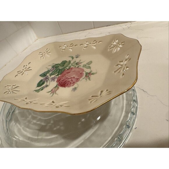 Victorian Rose Collection by Lenox Pierced Ribbon Rectangular Vanity Tray 9" USA - Picture 13 of 16